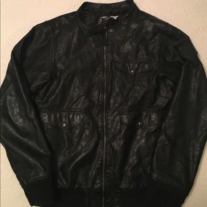 Dravus Men’s Faux Leather Bomber Jacket